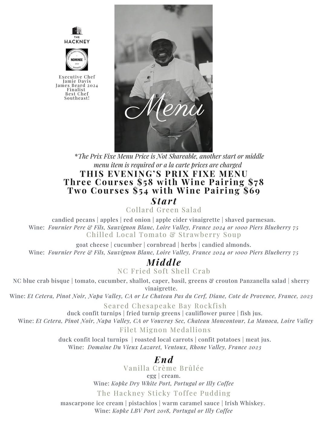 Thursday's Prix Fixe Menu