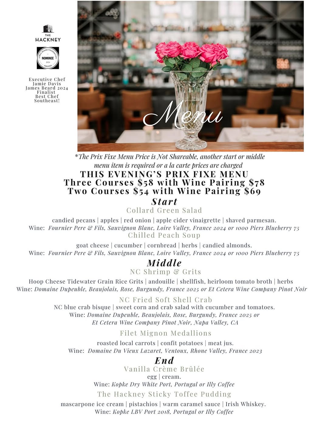 Tuesday's Prix Fixe Menu