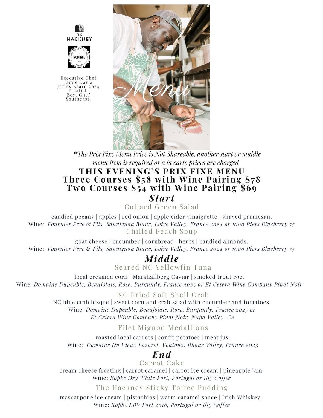 Prix Fixe Menu