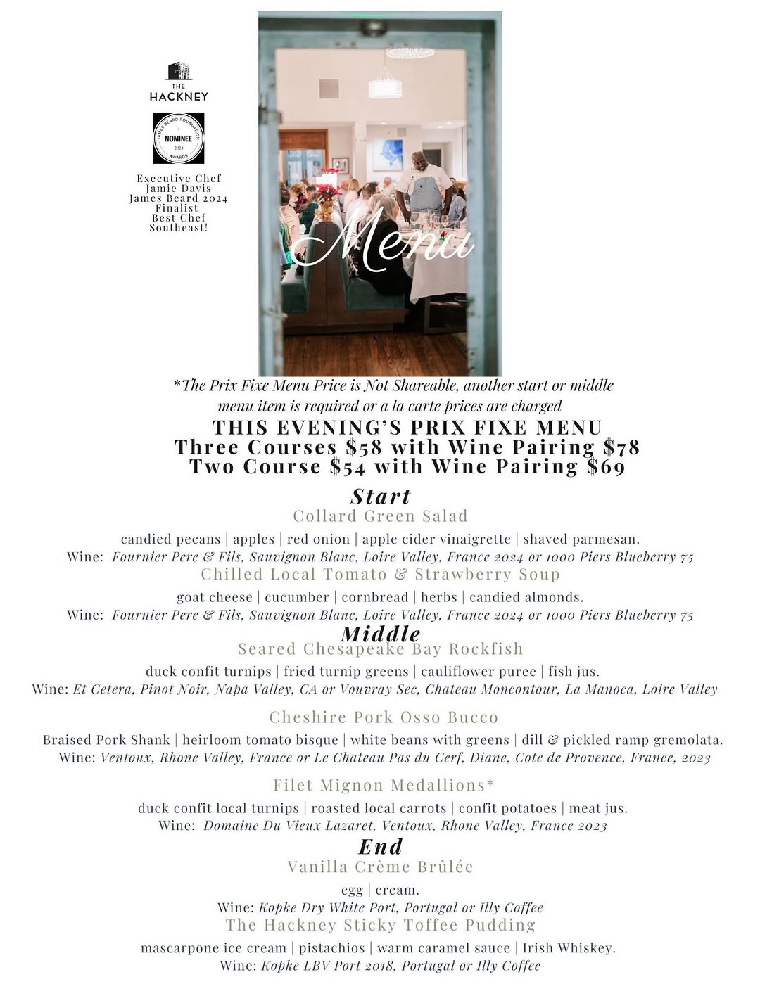 Prix Fixe Menu